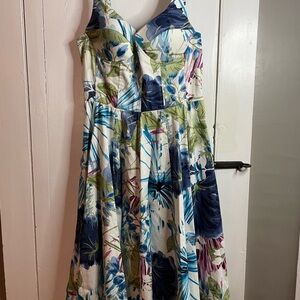 Ariella Floral Dress with Corset Bodice and knee length full skirt Size M